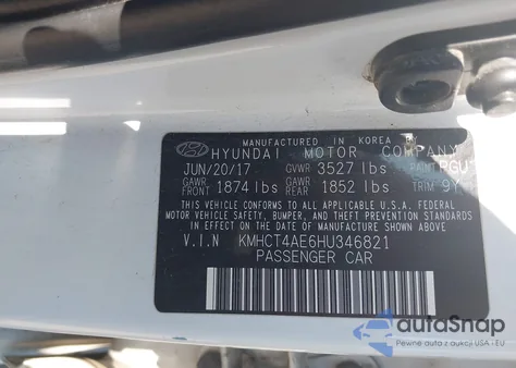 2017 Hyundai Accent Se from USA, damaged, VIN KMHCT4AE6HU346821